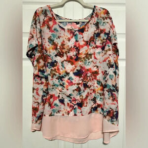 a.n.a  A New Approach Women’s Pink & Multi Color Short Sleeve Blouse Size 2X